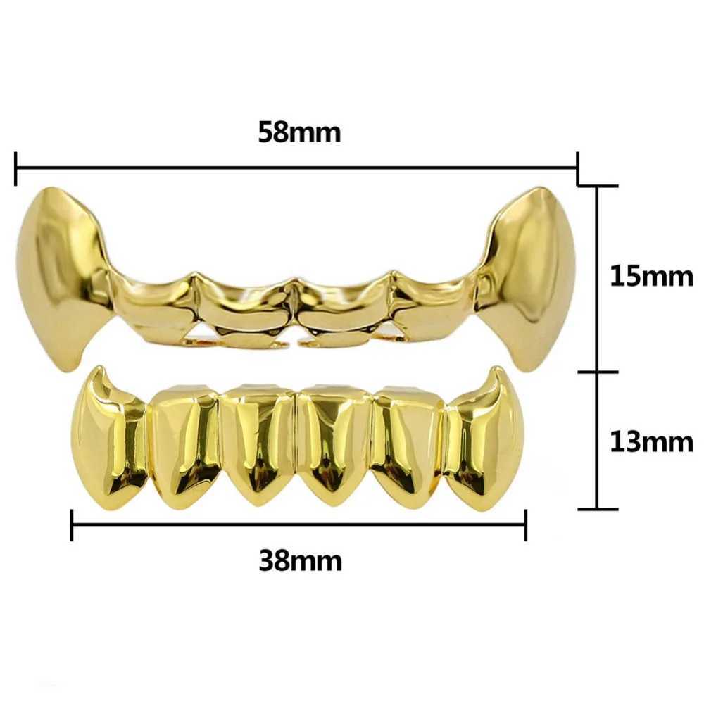 TOPGRILLZ New Fit Gold Color Plated Hip Hop Teeth Half Fang Top Solid Fangs Bottom Grillz Vampire Set. Gift W241227