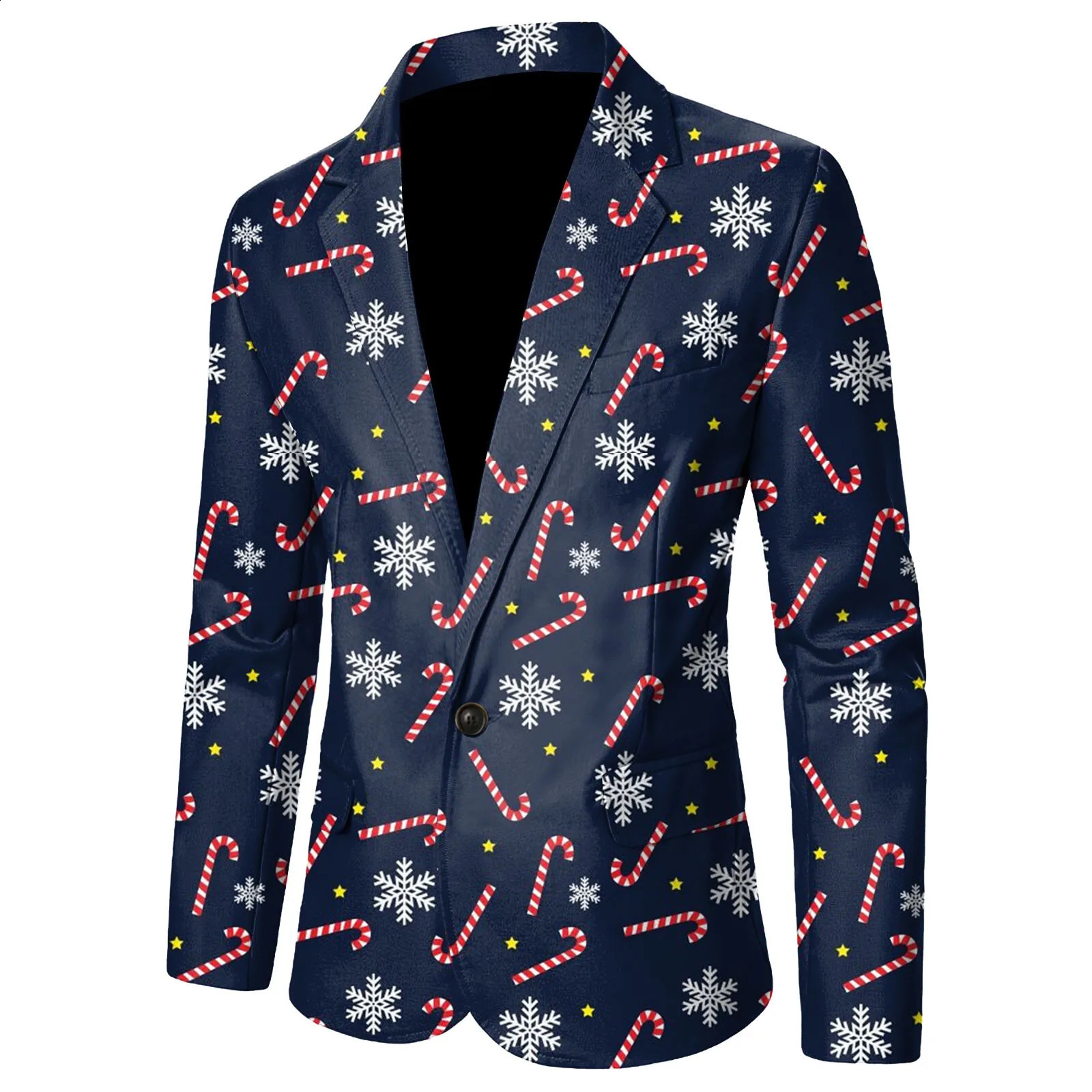 Christmas Gift Men Suit Coat Fashion Printed Pocket Lapel One Button Slim Fit Blazer Winter Party Jacket Plus Size 241227