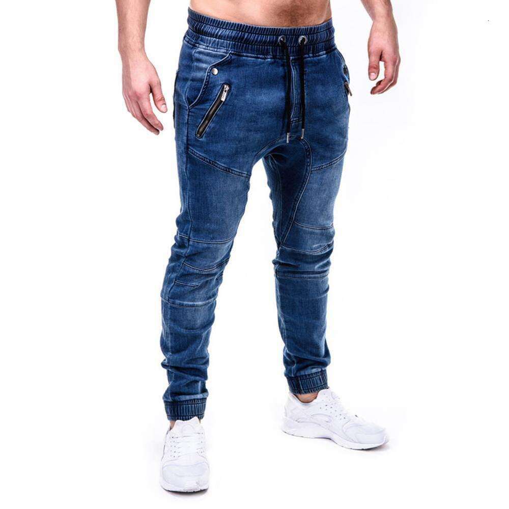 Men's Outdoor Summer Riding Motorpoof Skinny Jeans Fashion Pockets Pencil Pants Ankle Tied Denim Trousers