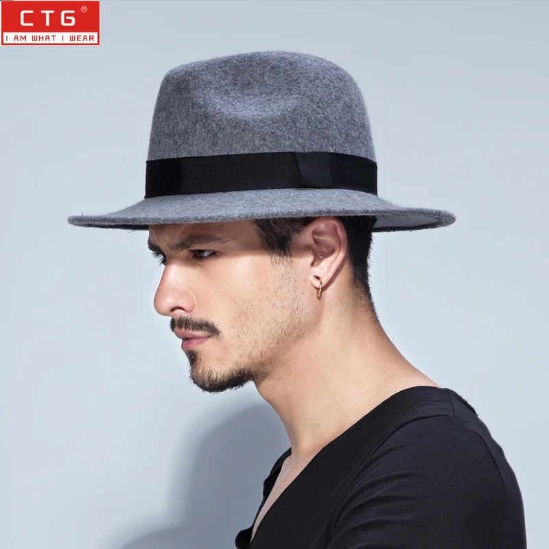 Male wool felt British Panama Jazz hat 100% wool fedora felt hat Black Panama hat Wide brim classic trilby hat B-1509 241226