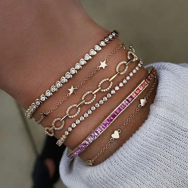 Wholesale Fashion Lady Jewelry Gold Color Heart Shaped Tennis Chain Bracelet For Women 241227