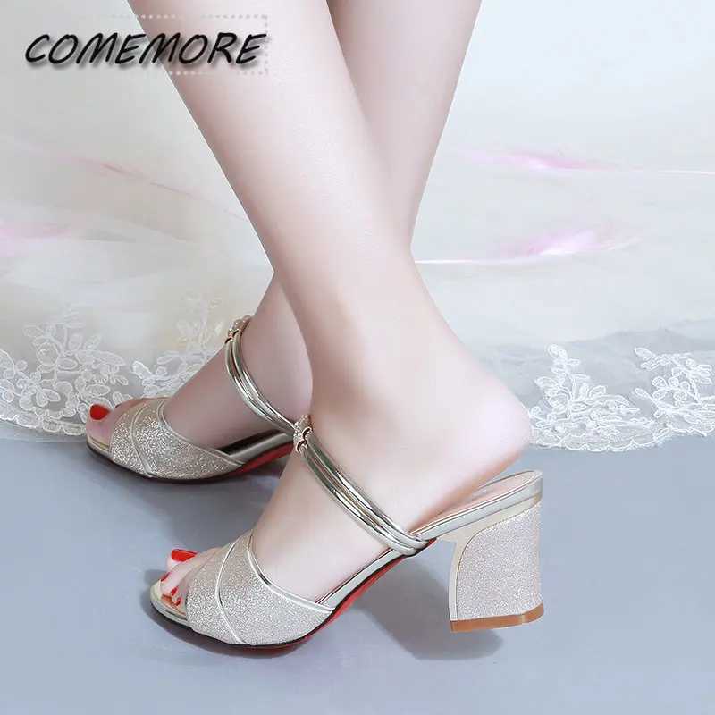 High Quality Fashion Womens Sandals Word High Heels Summer Fish Mouth Sexy Sandals Womens Shoes Gold Party Banquet Classic Sandals T241227