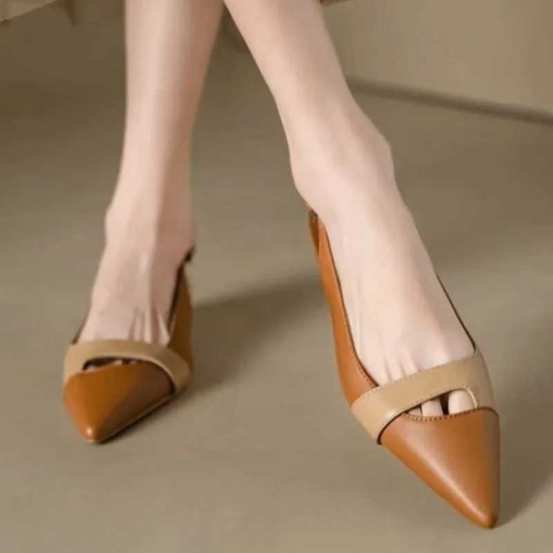 High Quality Summer New Fashionable Pointed Leather Face Color Block Light Mouth Womens Comfortable Sandals for External Wearing T241227