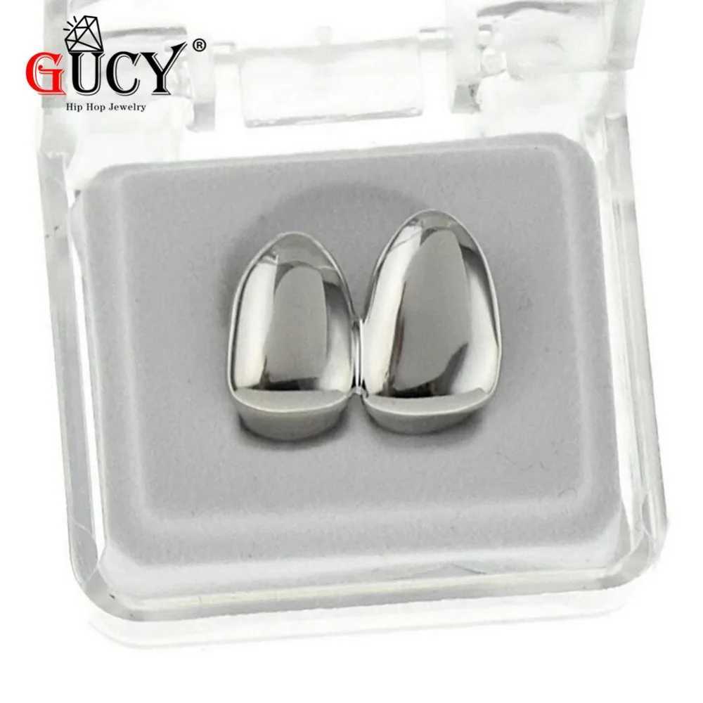 GUCY Double Cs Gold Galvanized Teeth Grillz Canine Regular Double Teeth Right Top Single Cs Grill Halloween Gift W241227
