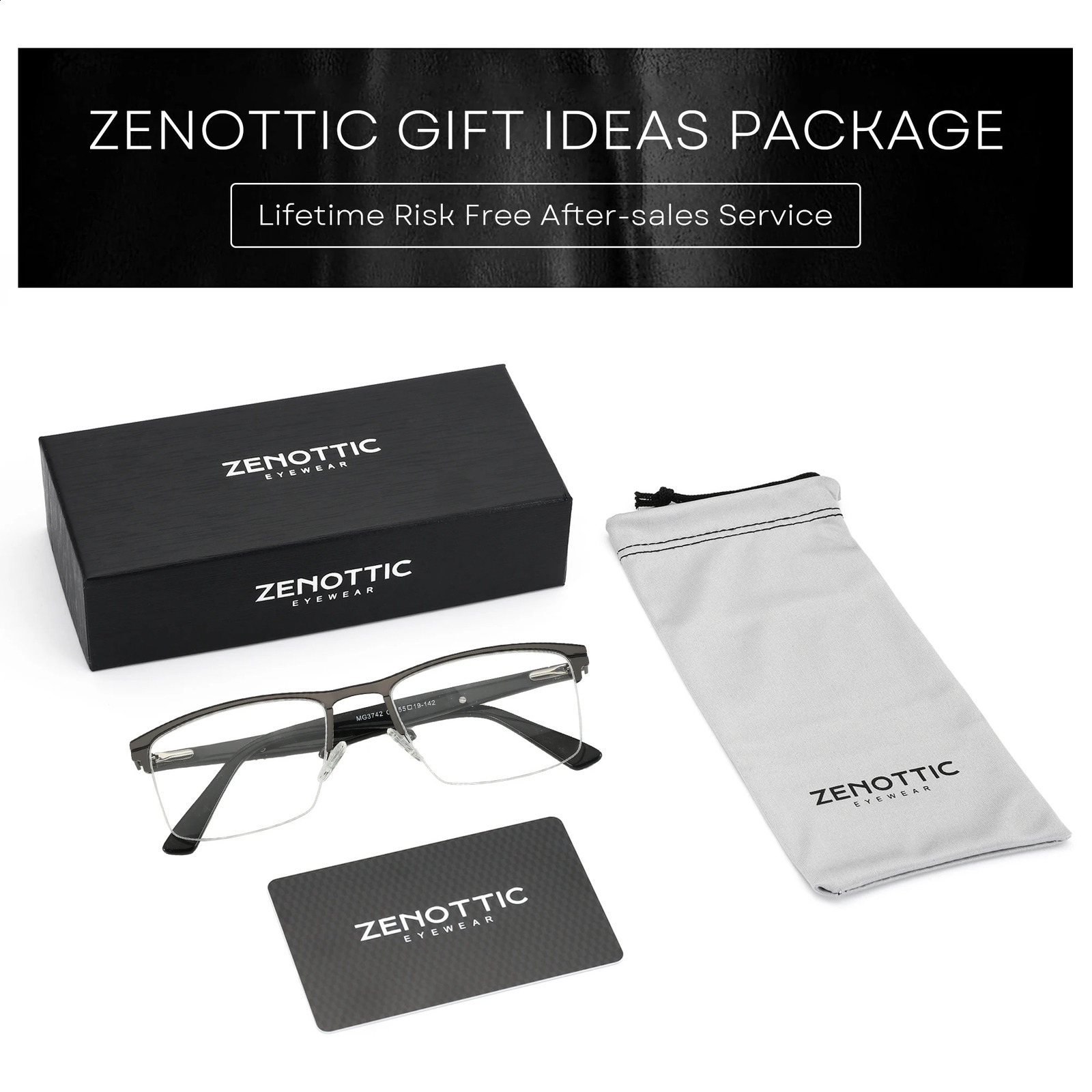 ZENOTTIC Arrivals Alloy Glasses Thick Frame Half Rimless Eyewear Fashion Non-Prescription Square Eyeglasses for Men 241227