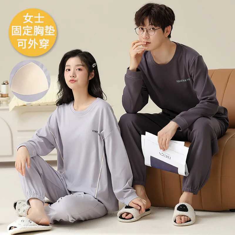 Cotton Spring Long Sleeepwear for Lovers Women and Men Matching Homewear Soft and Breathable Pajama Set Lounge set pijama hombreXJ241227