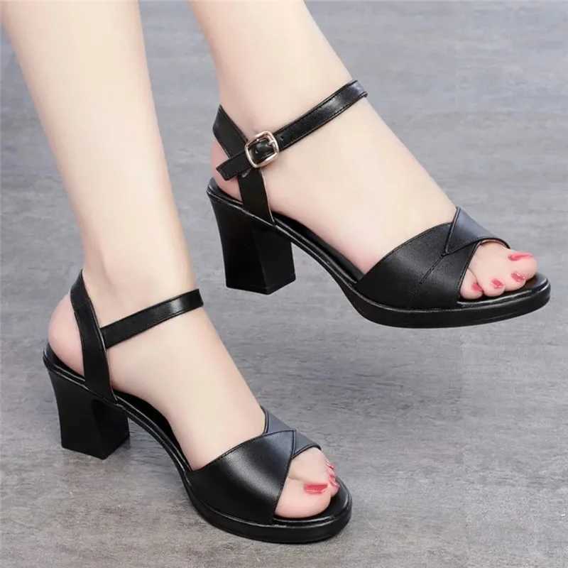 High Quality Women FAshion Black Pu Leather Spring Summer Peep Toe High Quality Square Heel Shoes Lady Cool Elegant Pumps T241227
