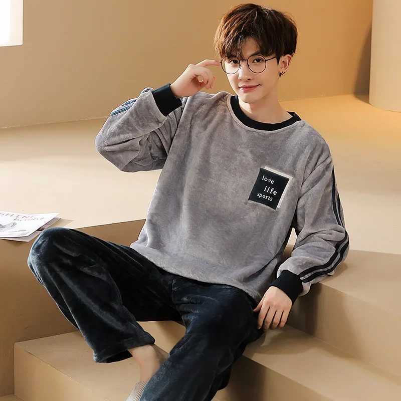 Winter Autumn Big 5XL Flannel Men Sleepwear Cartoon Pajamas Set Casual Pjs Male Loungewear Warm Thicken Pyjama Nightwear FashionXJ241227