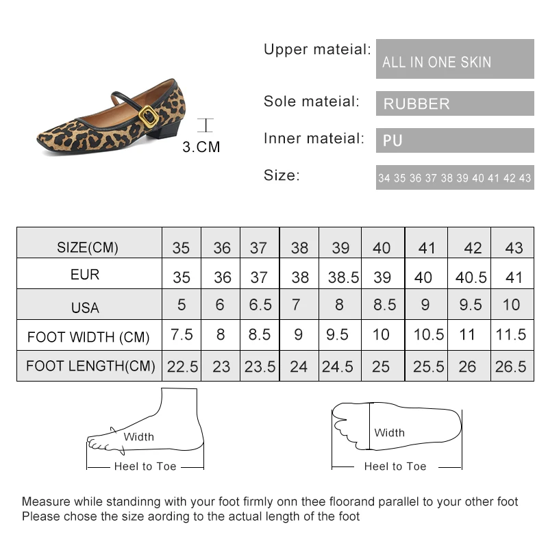 Women's Mary Jane Shoes Shallow Mouth Thick Heel Small Leather Shoes Leopard Print Horse Hair Women's High Heels