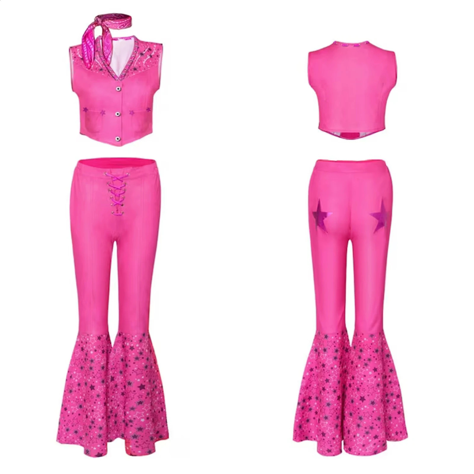Movie Pink Costume Starry Top Pants Pink Set for Ladies Halloween Birthday Party Princess Dress Costume 241224
