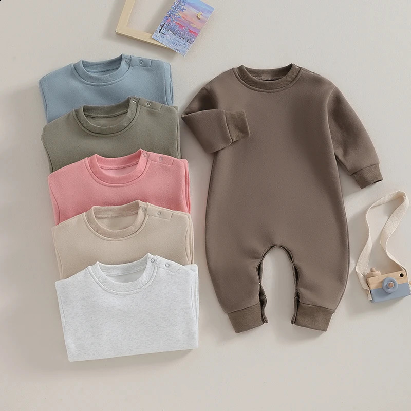 Lioraitiin 0-18M born Baby Boy GiRL Clothes Solid Color Long SlEEve Romper Jumpsuit Crewneck Rompers Fall Outfit 241226
