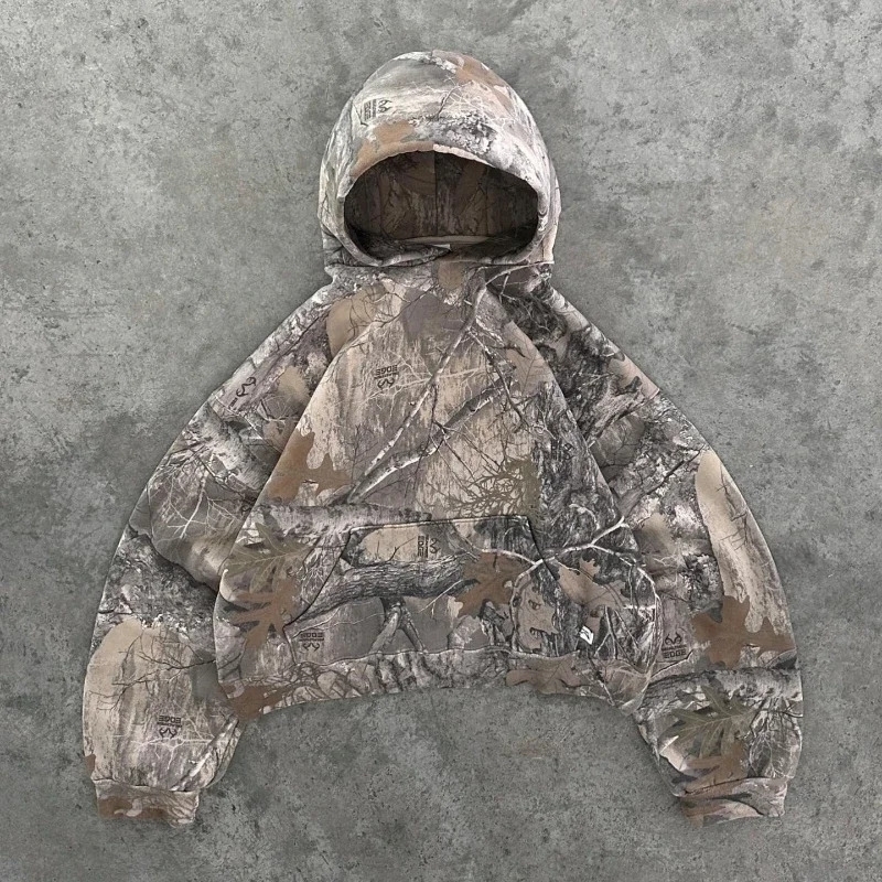 Streetwear Hoodie Hip Hop Retro Camo Pattern Oversized Bag Mens Harajuku Rock Fashion Zipper y241206