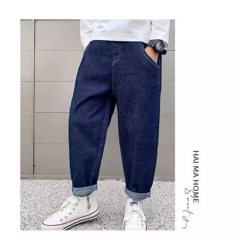 Ins Spring Autumn 3-12Y Childrens Denim Pants Cotton Elastic Waist Baby Boy Jeans Loose Casual Teen Boys Trousers W241227