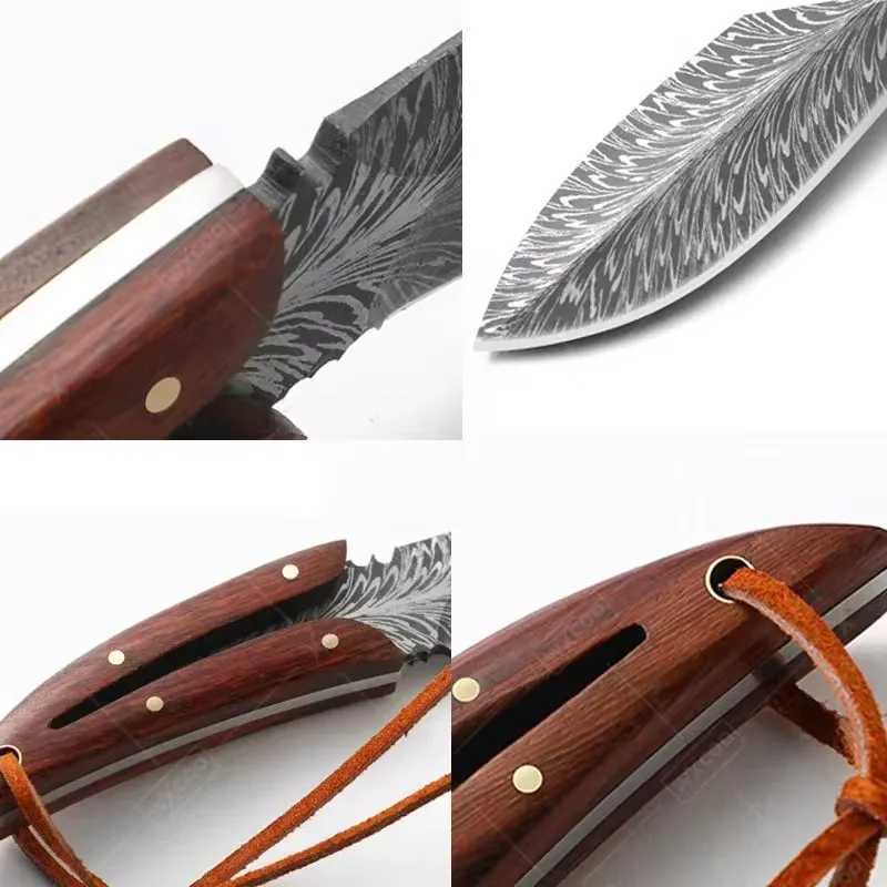 Hand forged Boning knife stainless steel meat slicer Mti steak kitchen knife feather pattern fruit peeler barbecue cooking tool Y241227