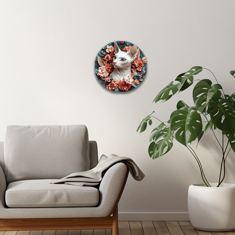 Enchanting Cat Ornament - Customized Circular Aluminum Decorative Painting, Perfect Pet Souvenir Tombstone for Cats and Dogs
