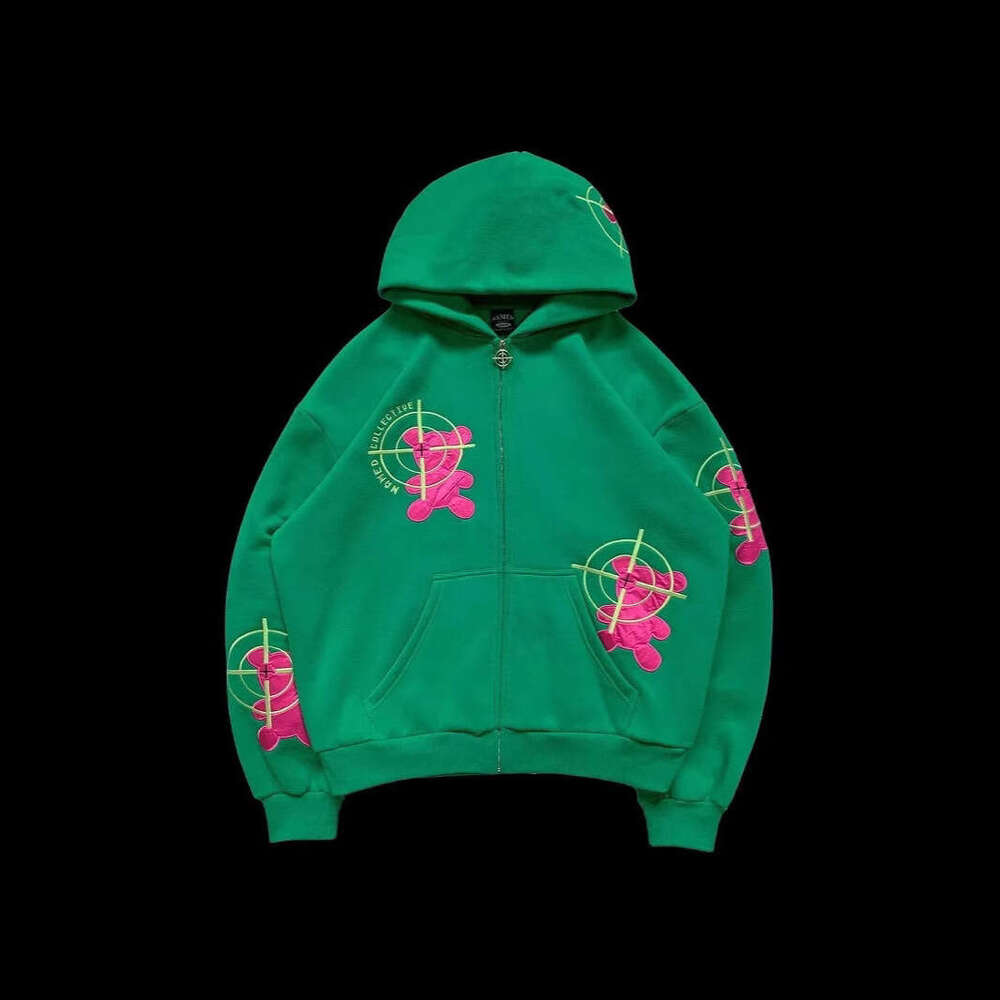 2024 New Fashionable Y2K Style Little Bear Letter Street Trend Zipper Hoodie