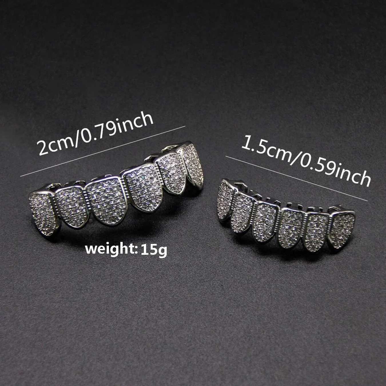 HipHop CZ Teeth Scrub Set suitable for unisex top bottom mouth gold silver teeth scrub removable teeth fashion jewelry W241227