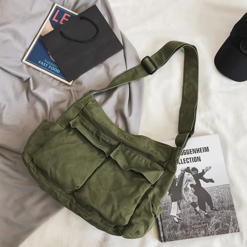 Women Vintage Handbag Canvas Teenager Shoulder Tote Bags Messenger Bags Ladies Casual Handbag Crossbody Purse241226ww