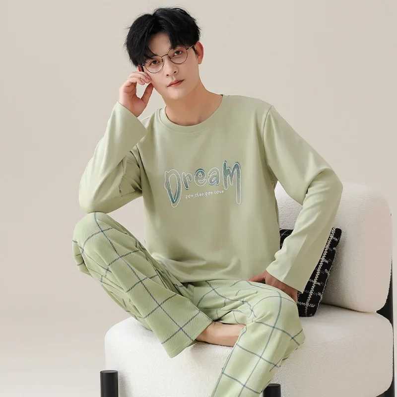 High Quality Pajamas Suit Men Pure Cotton Long-sleeved New Simple Design Sleepwear Male Korean Style 100%Cotton Loungewear GentsXJ241227