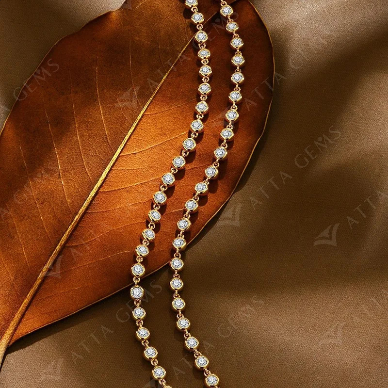 ATTAGEMS Sparkling D Color Round Cut 30mm Diamond Necklace for Women 925 Silver Tennis Chain Engagement Fine Jewelry 241226