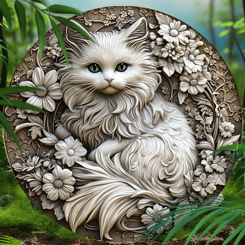 Ragged Cat - Personalized Pet Ornaments | Custom Circular Aluminum Decorative Paintings | Unique Pet Souvenir Tombstones