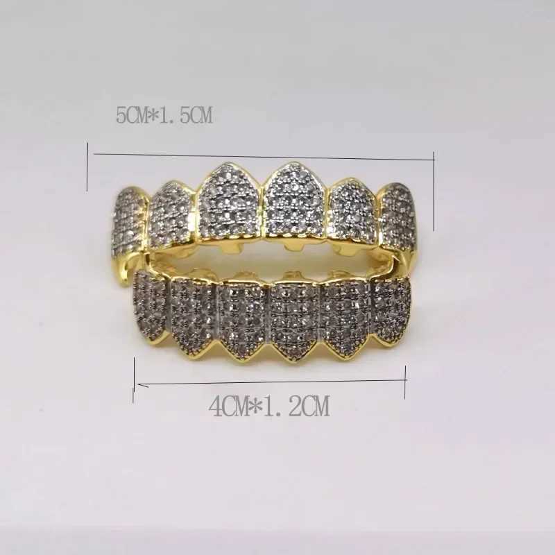 2Pcs/ Set Hip Hop Cubic Zirconia Teeth Grills Top Bottom Grills Dental Mouth Punk Tooth Cs Halloween Cosplay Rper Jewelry W241227