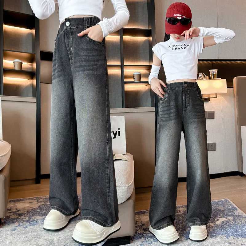 New Fashion Teenager Girls Denim Wide Leg Pants Children Trousers Spring Autumn Retro Design Girls Jeans 5-14 Years Kids Clothes W241227