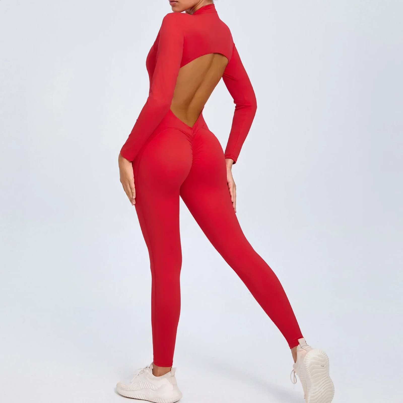 Fashion Hollow Backless Sport Jumpsuit Womens Tracksuit Long Sleeve Zipper Fitness Overalls Gym Set Workout Clothing 241224