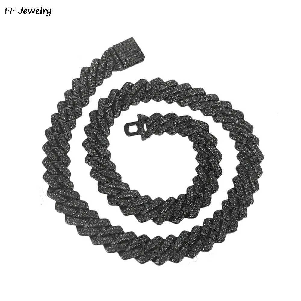 14MM black Cuban Link Chain Hip Hop Men Necklace d out paris chain 2 Row Rhinestone Paved Miami Rhombus Cuban NecklaceXJ241227