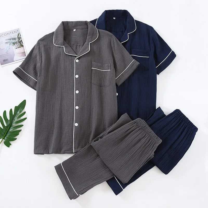 Pajamas for Men Summer Cotton Solid Color Home Clothing Set Short Sleeved Thin Style Long Trousers Sleepwear Clothes for MenXJ241227