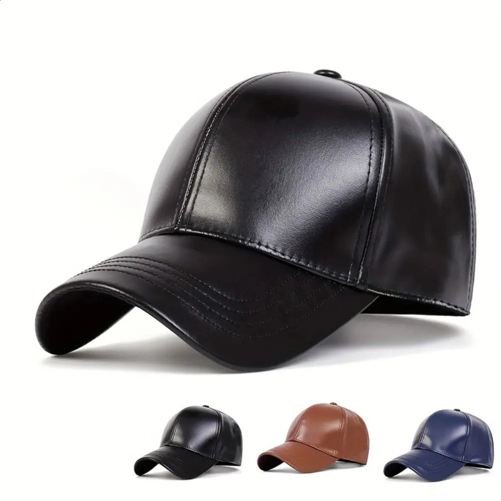 Fashion Outdoor Sports Leather Baseball Caps Autumn Winter Adjustable Soft Top Thermal Hats Hip Hop Warm Caps for Men Women 241227