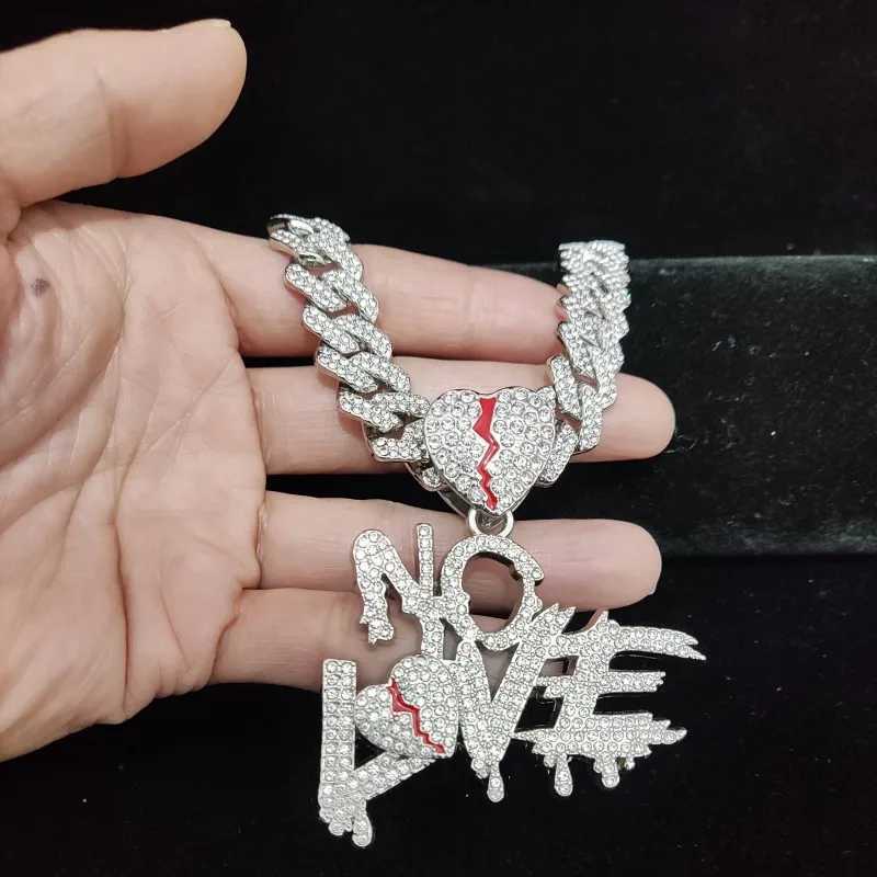 Men Women Hip Hop No Heart Pendant Necklace with 14mm Cuban Chain HipHop d Out Bling Hiphop Necklaces Fashion JewelryXJ241227