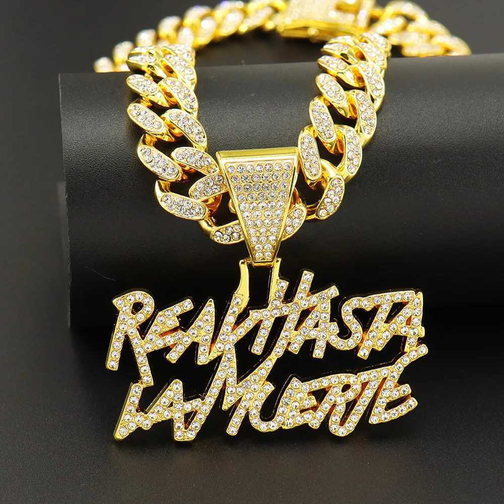 ZAKOL Hip Hop Letter Pendant Necklace for Women Men Shiny Rhinestones 13MM Cuban Chain Necklaces Fashion Jewelry GiftsXJ241227
