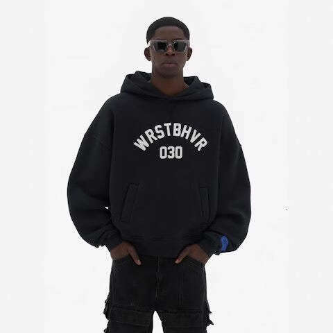 Loose hooded sweatshirt for men women, Y2K letter versatile, autumn and winter hoodie, trendy brand printed pattern