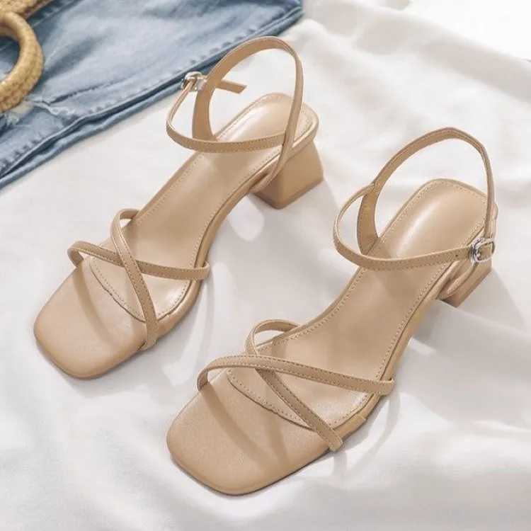 High Quality Womens Sandals Summer Footwear High Heels Luxury Designer Shoes Block Heel Low and Elegant Casual Medium Dresses on Offer Black T241227