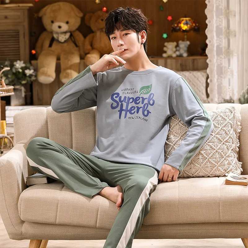 100% Cotton Men Pajamas Set Long Sleeve Pijama for Male S-XXXL Size Homewear Pure Cotton Loungewear Nightie Sleepwear Man PyjamaXJ241227