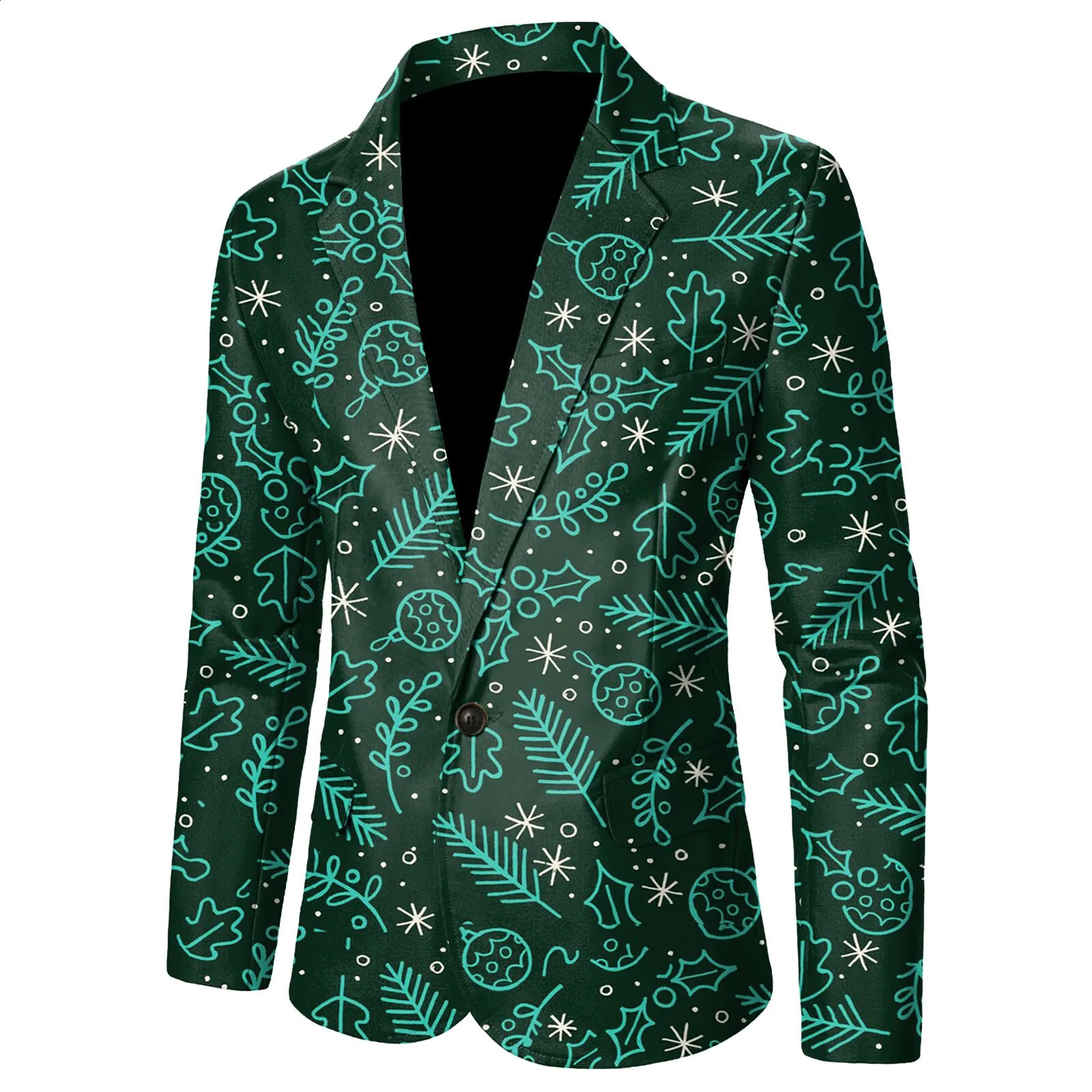 Christmas Gift Men Suit Coat Fashion Printed Pocket Lapel One Button Slim Fit Blazer Winter Party Jacket Plus Size 241227