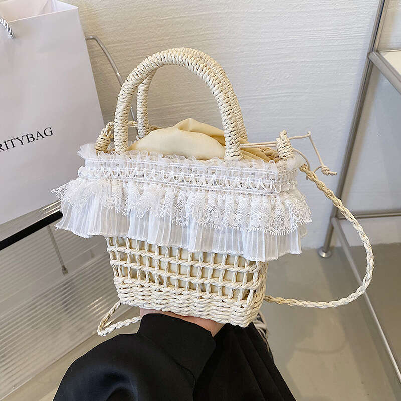 Fairy Beach Resort Grass New Vegetable Basket Crossbody Western Woven Handheld Bucket Bag