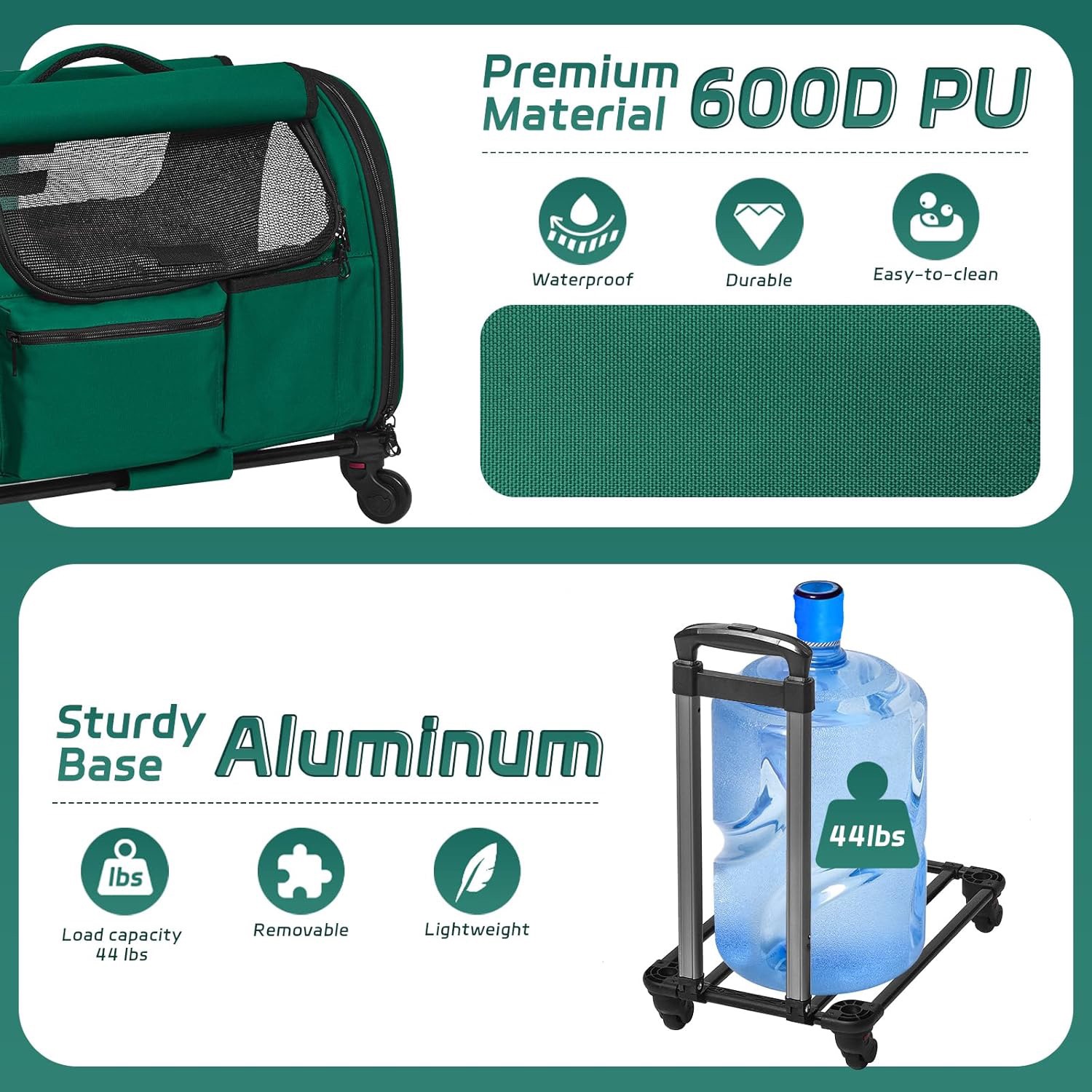 Durable Wheel-Equipped Animal Transport Tote - Ideal for Carrying 2 Cats or Dogs under 30lbs Easily during Travels