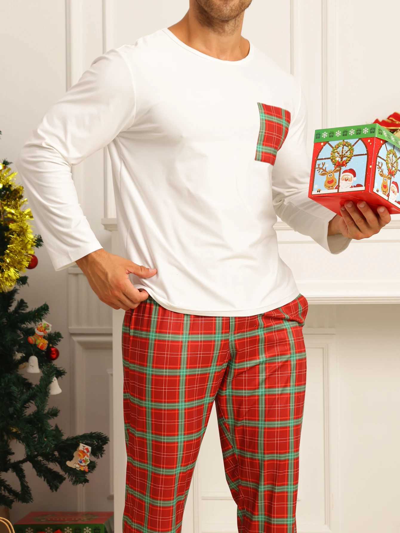 Two piece sets mens pajamas autumn and winter long sleeved pants checkered sleepwear setXJ241227