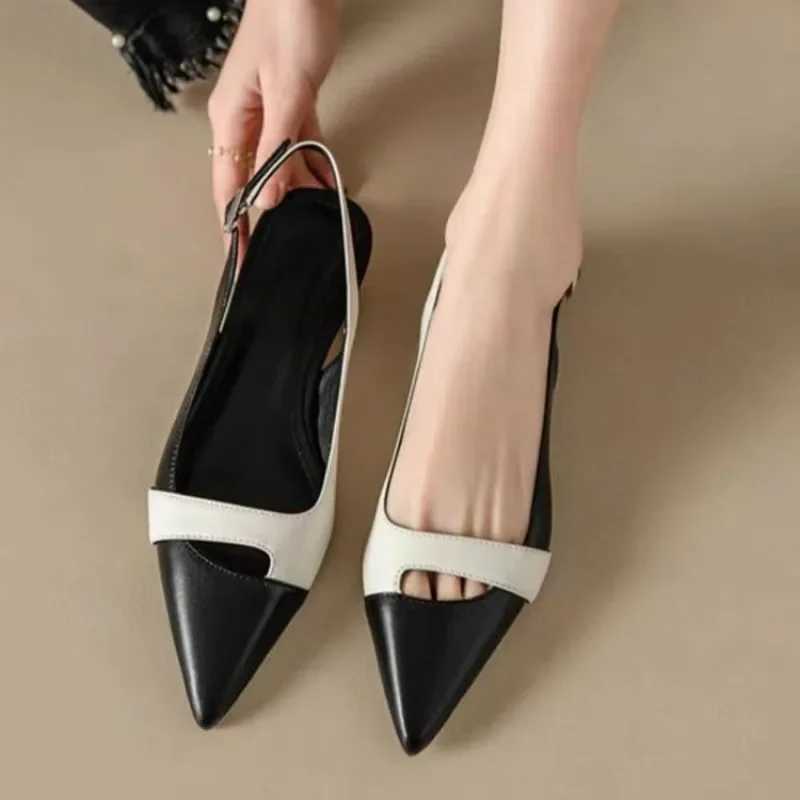 High Quality Summer New Fashionable Pointed Leather Face Color Block Light Mouth Womens Comfortable Sandals for External Wearing T241227