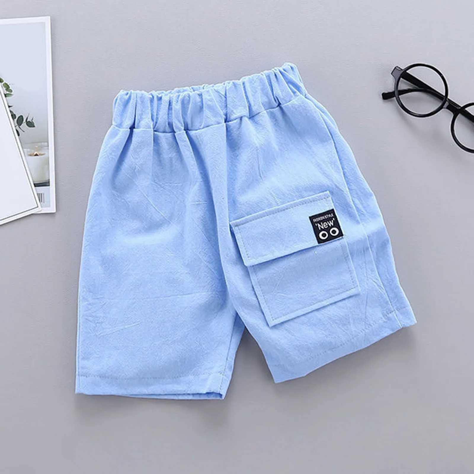 Children Boys Shorts Casual Solid Color Elastic Waist Boys Cargo Pants Summer Calf Length Kids Trousers Sport Pants Kids Clothing W241227