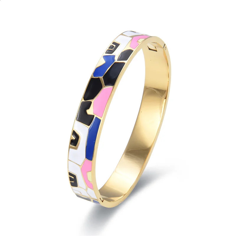 FYSARA Top Selling Fashion Stainless Steel Open Bangle For Women Gold Geometric Colorful Enamel Painted Bracelet Wedding Jewelry 241227