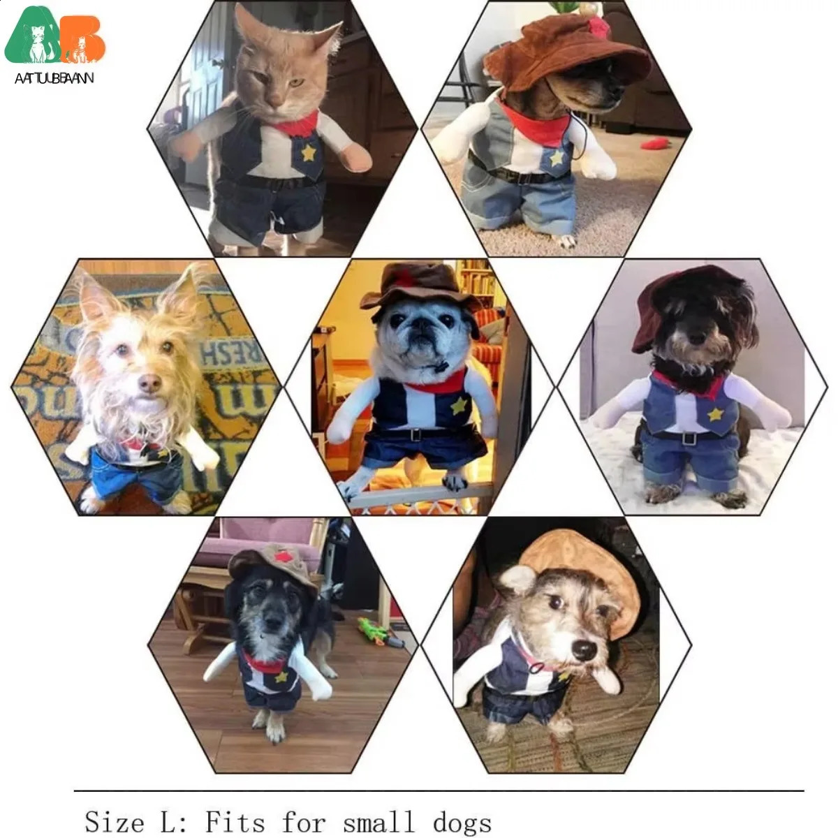 Pet Dog Cat Halloween CostumesWest Cowboy Uniform with HatFunny Pet Cowboy OutfitClothing Funny Costume for Cats Small Dogs 241225