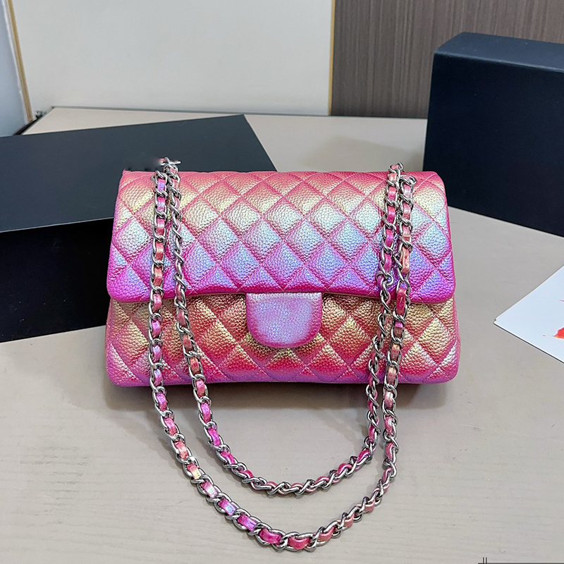 Designer Womens Shoulder Bag 26cm Colorful Leather Clamshell Quilted Silver Hardware Metal Matelasse Chain Hand Crossbody Bag Makeup Bag Dinner Bags Shopping Bags