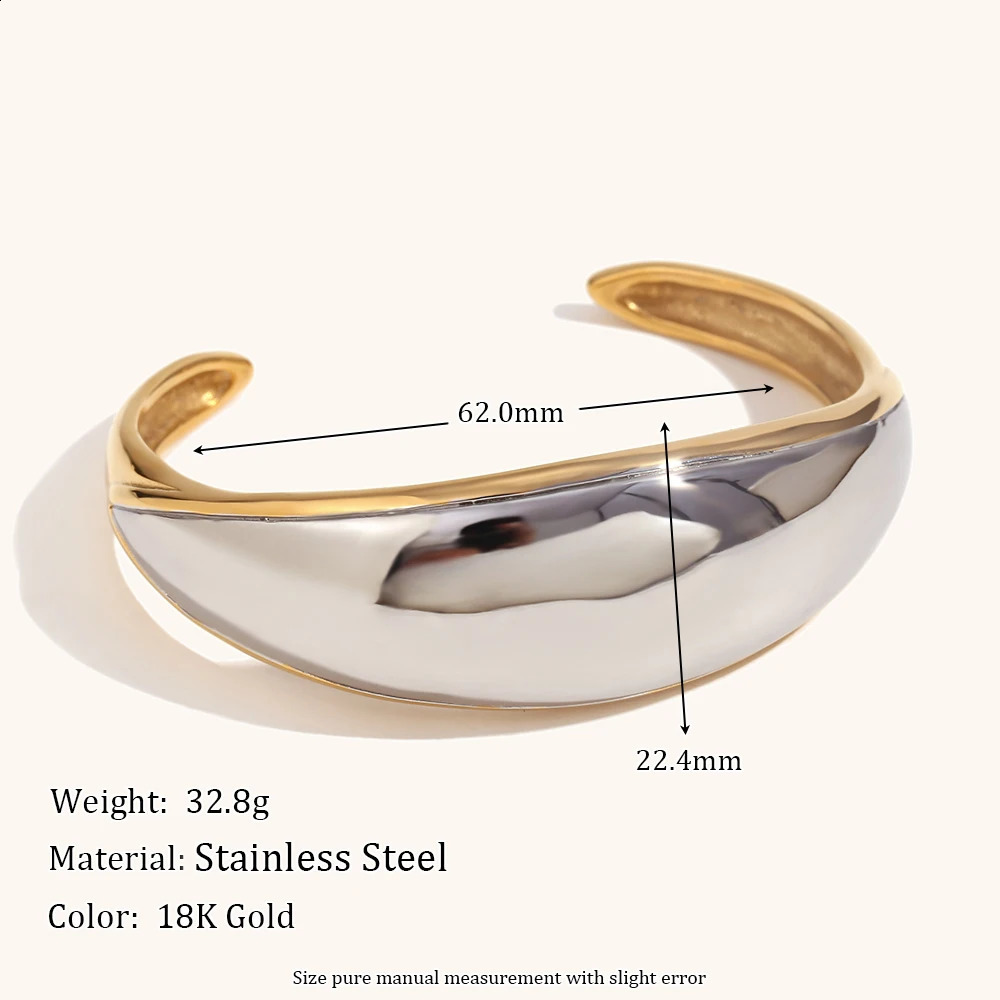 La. Muses Gold And Silver Dual Color Splicing Simple Open Stainless steel Womens Bracelet Fashion Waterproof Daily Jewelry Gift 241227