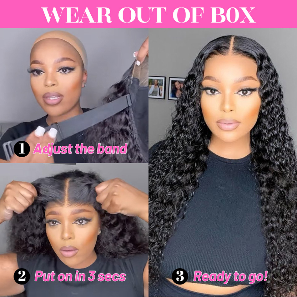 10A 100% Human Hair Ready To Wear Bleached Knots 6X4 Pre Cut HD Transparent Glueless Lace Wigs Kinky Curly
