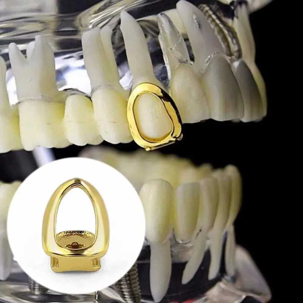 2Pcs New Personty Metal Hip Hop Rper Teeth Jewelry Single Shackle Teeth Hollow Out W241227