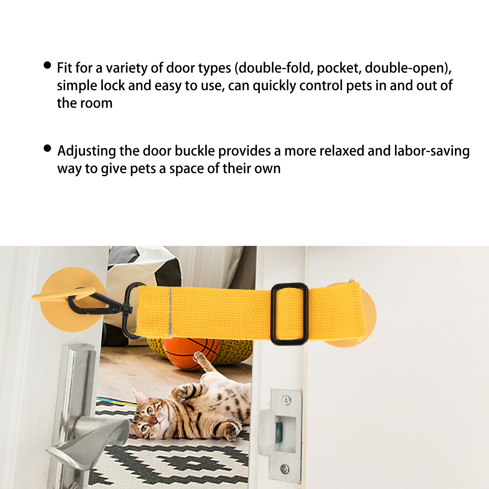 Door Strap Lock Adjustable Pet Door Stopper Dog Proof Cat Entry Stick Strap Lock