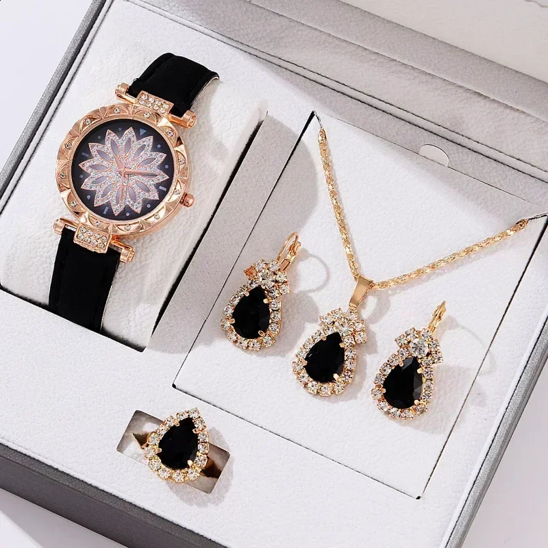 56PCS Set Rose Gold Watch Women Ring Necklace Earring Fashion Wristwatch Casual Ladies Bracelet No Box 241225